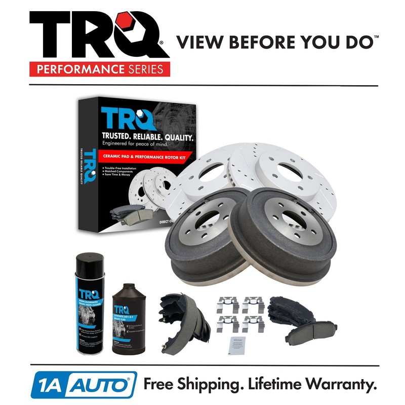 TRQ Performance Brake Rotor & Ceramic Pad Drum & Shoe Kit w/Chemicals