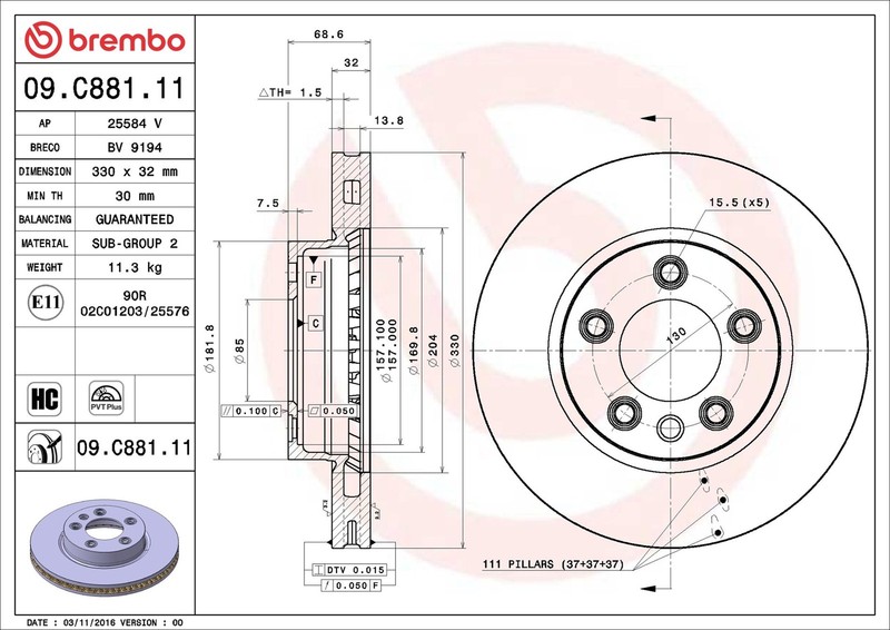 2x Brake Discs Pair Vented fits PORSCHE CAYENNE 9PA 3.0D Front 09 to 10 M05.9D gallery