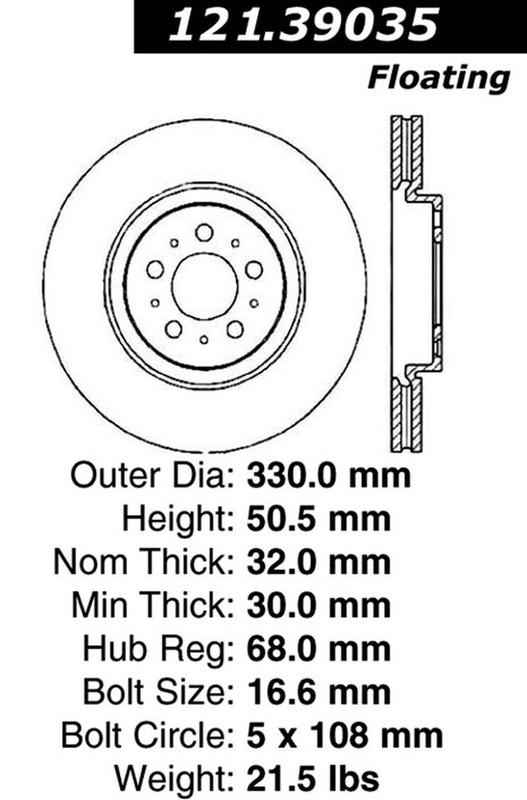 Centric Parts 121.39035 C-Tek Standard Brake Rotor For 04-07 Volvo S60 V70 gallery