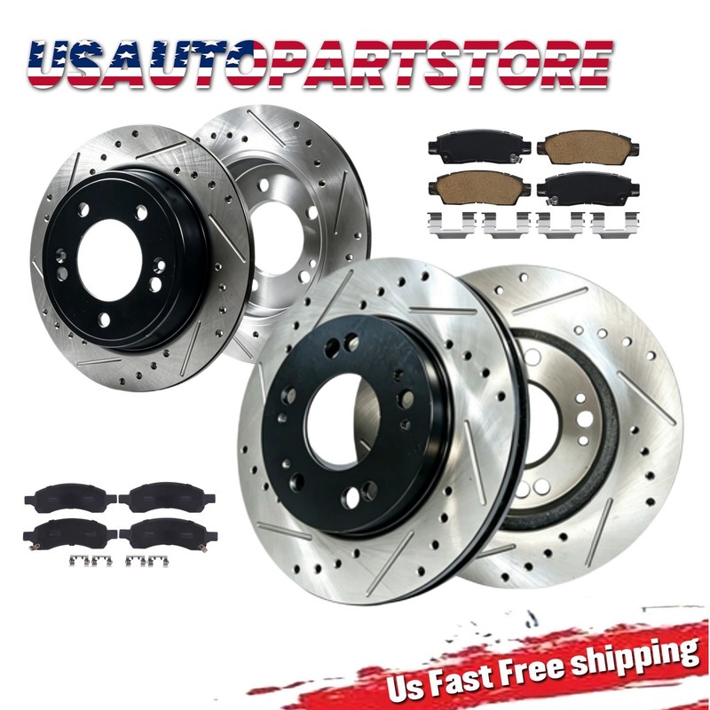 Front Rear Drilled Slotted Rotors Brake Pads for Saturn Outlook 2008 2009 2010