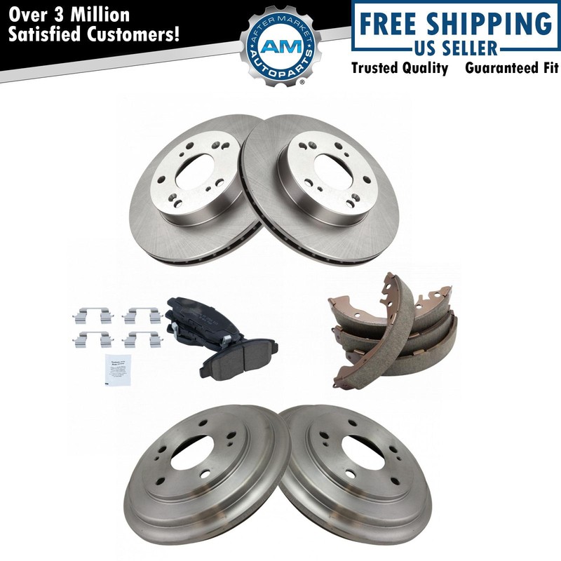 Front & Rear Ceramic Pads Rotors Drums & Brake Shoe Kit Set for Honda Civic