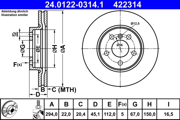 ATE 24.0122-0314.1 Brake Disc for BMW,MINI