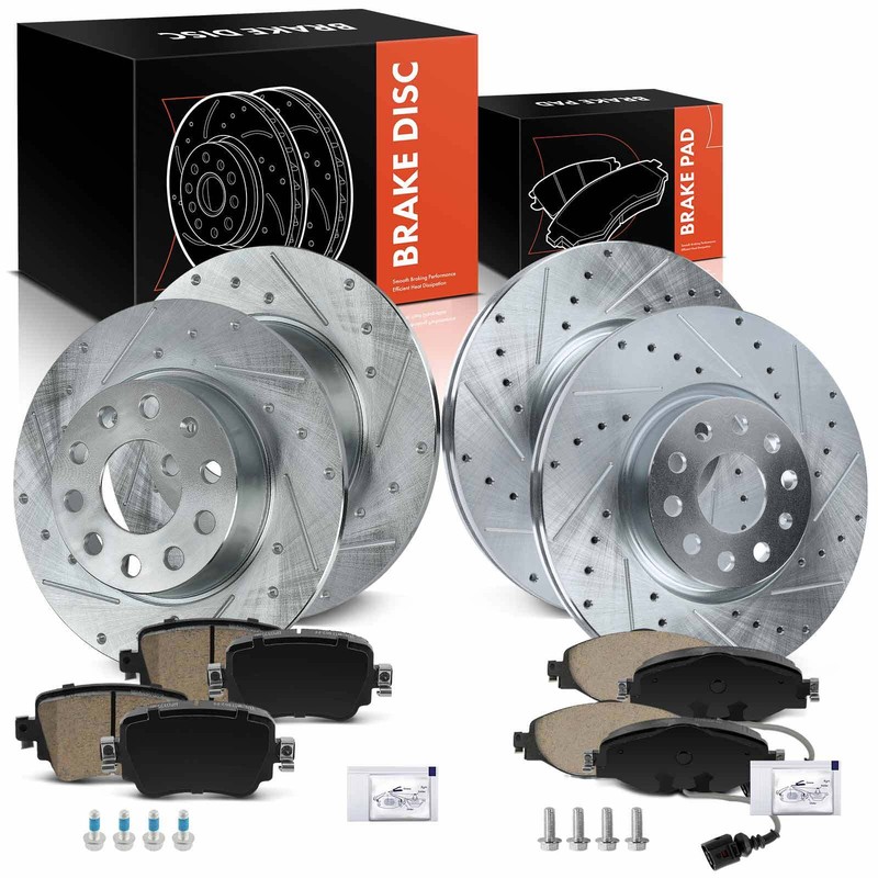 Drilled Brake Rotors & Brake Pads for Volkswagen Golf 2015 2017 GTI Front & Rear