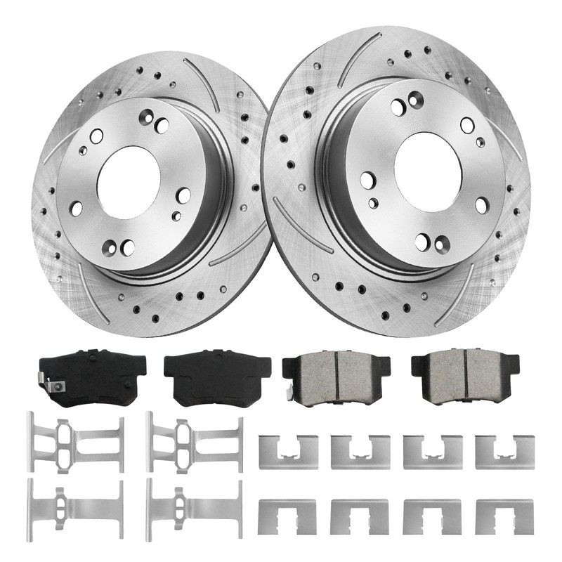 Rear Disc Rotors & Brake Pads + Calipers for Honda Civic 2006-2015 1.8L 2L 2.4L