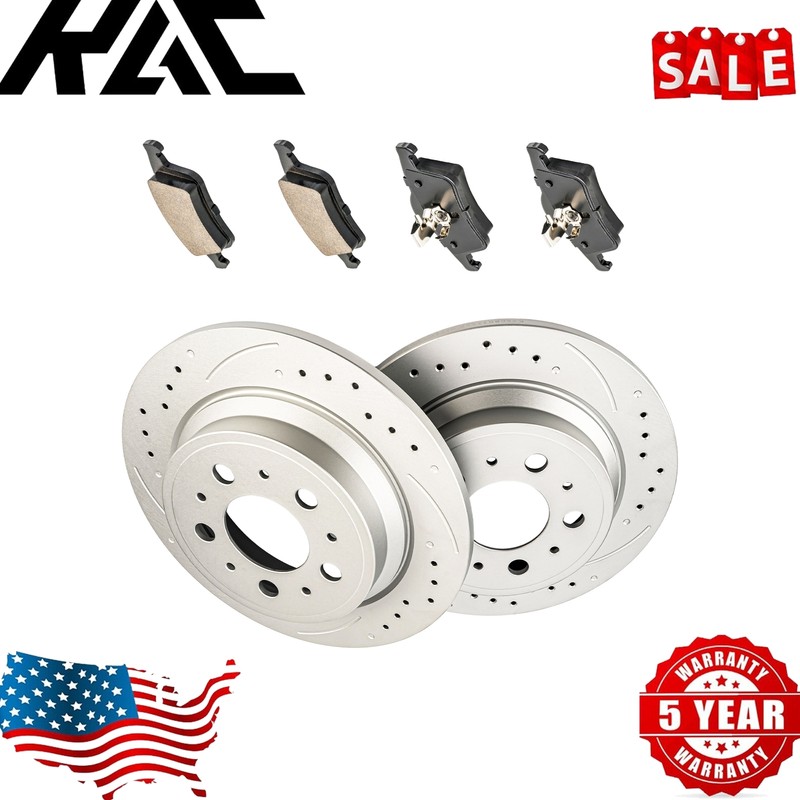 Drilled Solid Brake Rotor & Pad Rear For 1999-06 Volvo S80; 01-09 S60 34206+D795