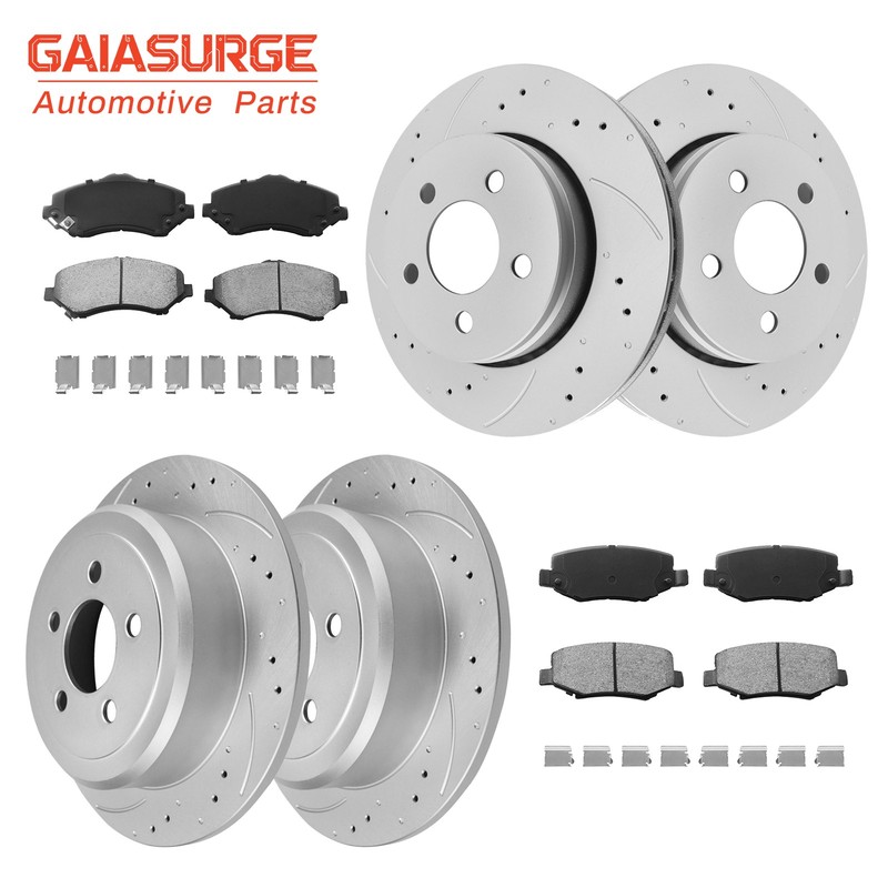 Front Rear Drilled Rotor Ceramic Brake Pads for Jeep Liberty Dodge Nitro 08 -12