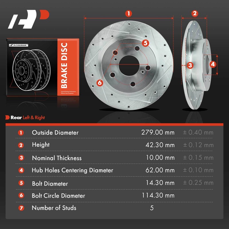 2x Rear Side Drilled Brake Rotor for Scion tC 2011-2016 L4 2.5L 5-Stud 279 mm gallery