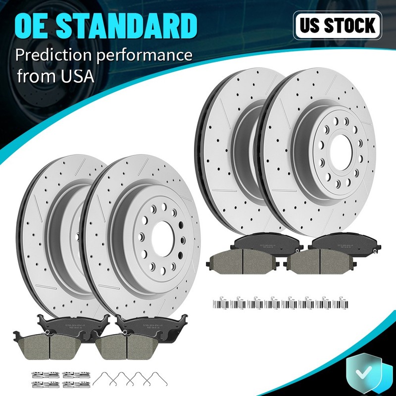 378mm Front 375mm Rear Disc Rotors Ceramic Brake Pads Set For RAM 1500 2019-2025