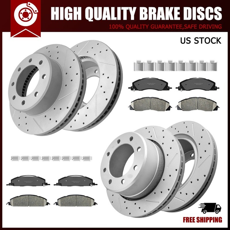 8Lug Front & Rear Drilled Rotors+Brake Pads Kit for 2009-2017 2018 Ram 2500 3500