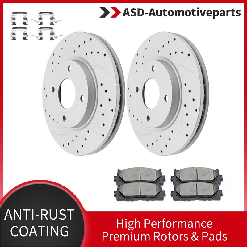Front Drilled Slotted Rotors Ceramic Brake Pads Fit for Nissan Cube Sentra Versa