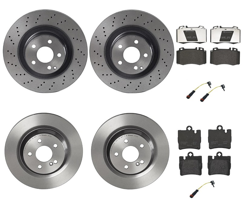 Brembo Front & Rear Brake Kit Disc Rotors Low-Met Pads Sensors For MB C215 W220
