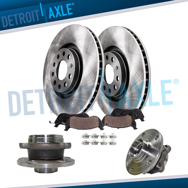 Front Disc Rotors + Ceramic Brake Pads + Wheel Hub Bearing for Audi A3 VW Jetta