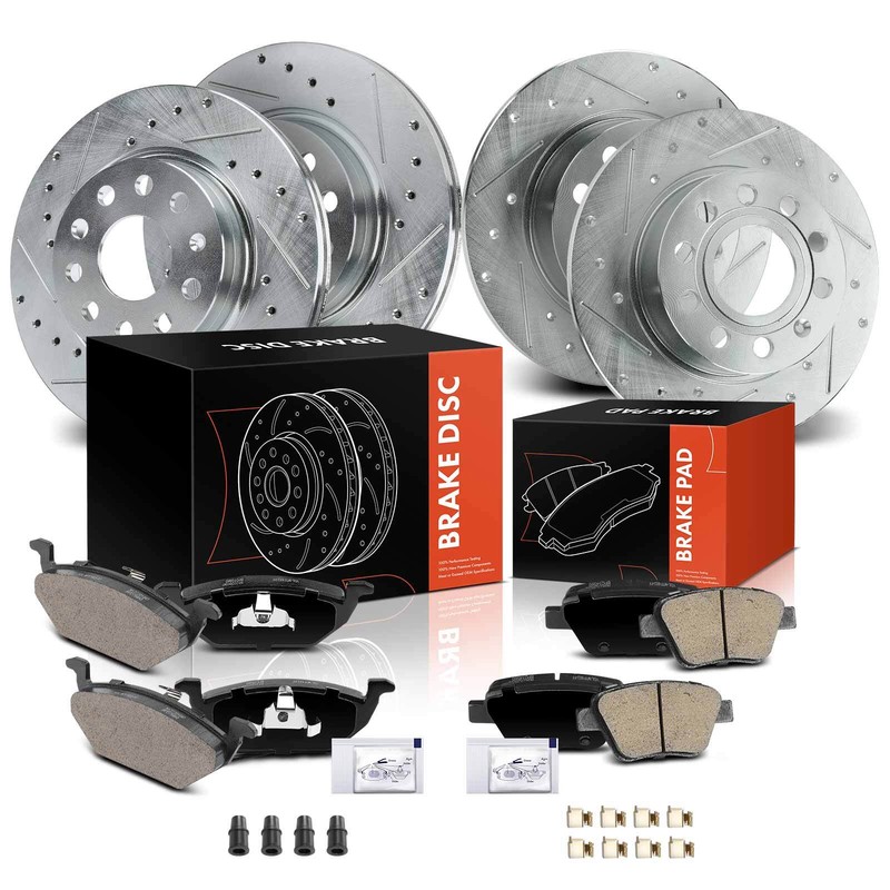 12x Front & Rear Drilled Brake Rotors & Ceramic Pads for Volkswagen Jetta 2.0L