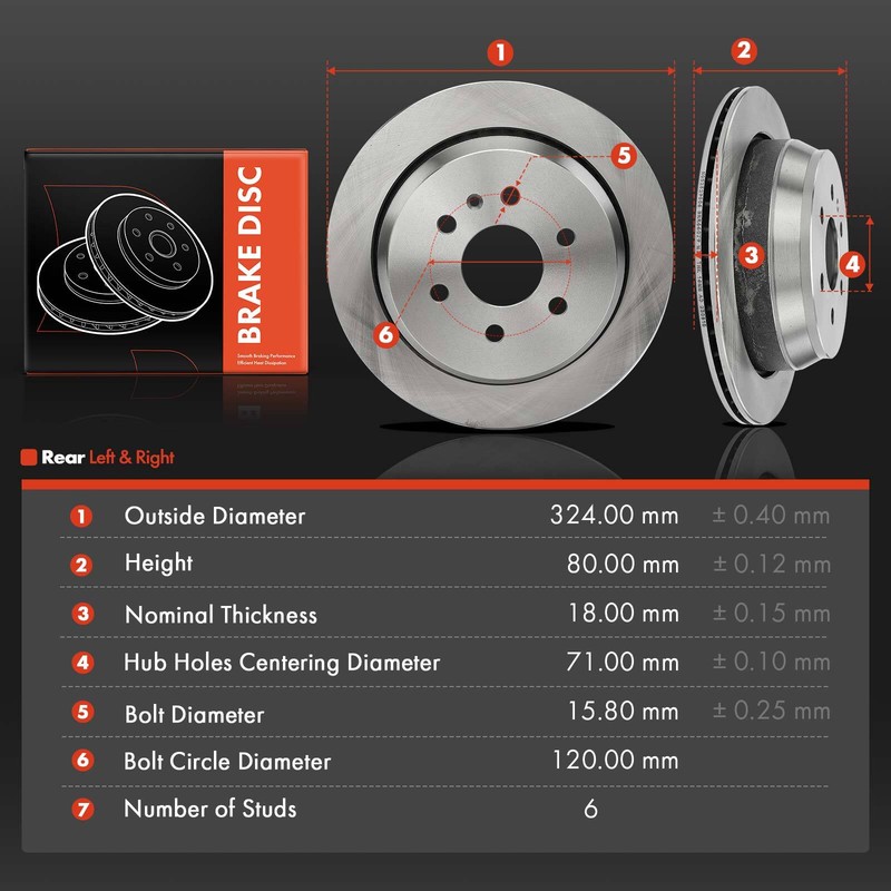 2Pcs 324mm Rear Side Disc Brake Rotors for Chevy Colorado GMC Canyon 2015-2022 gallery