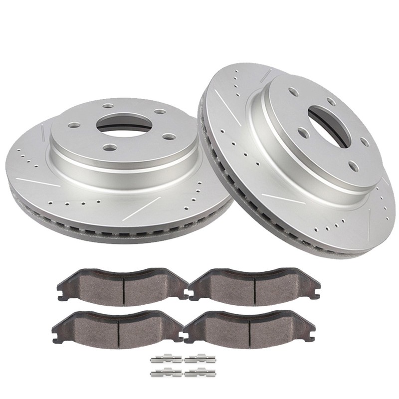 Front Brake Rotors Ceramic Pads For Dodge Ram 1500 2002-2005 2WD 4WD Drill Slot