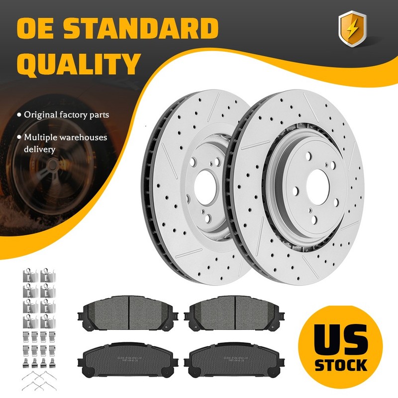 Front Drilled Brake Rotors & Ceramic Pads Kit for Toyota Highlander 2020-2024
