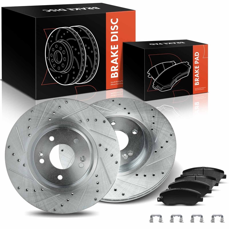 Front Side Drilled Brake Rotors & Ceramic Brake Pads for Hyundai Santa Fe 13-16
