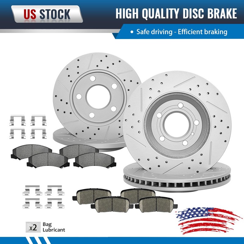 Front Rear Drilled Brake Rotors + Pads for 2006-2010 Chevy Impala Monte Carlo