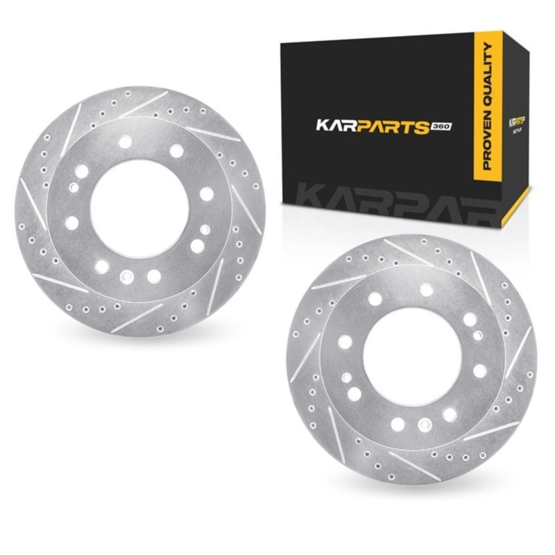 For GMC Sierra 3500 HD 2011-2025 Brake Rotor Set | Silver | Drilled And Slotted