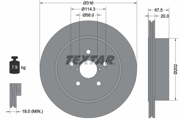 Textar 92227803 Brake Disc for Subaru