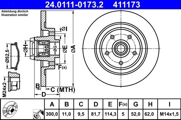 ATE 24.0111-0173.2 Brake Disc for Renault