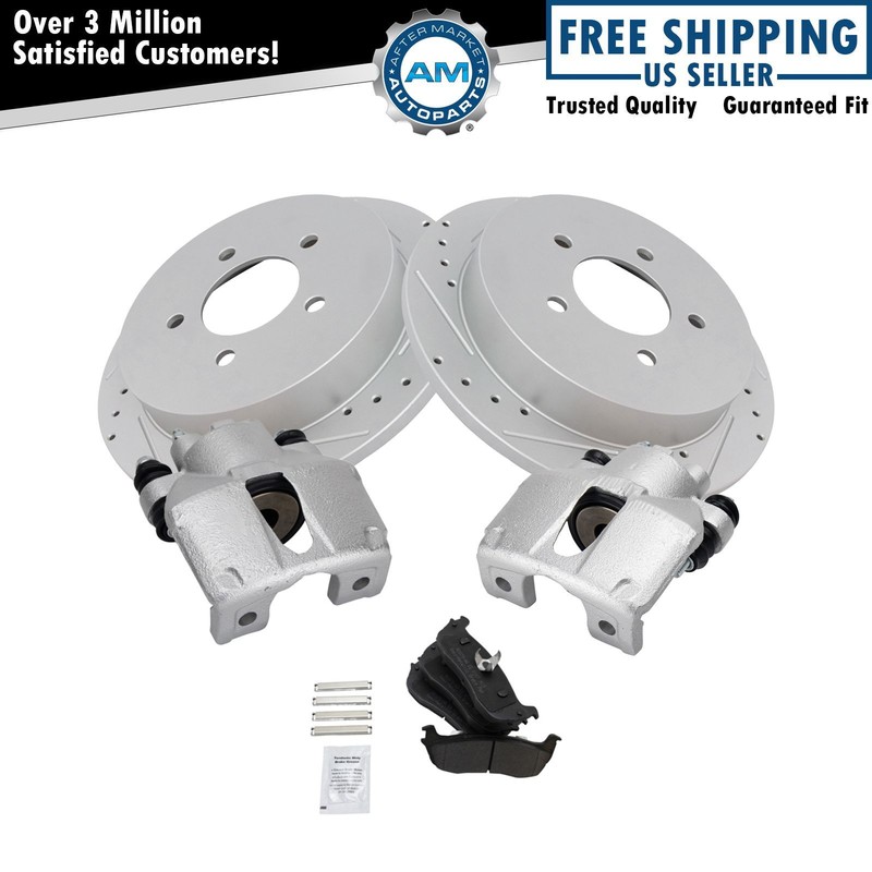 Rear Metallic Pads Performance Rotors & Calipers Kit for Ford Lincoln New