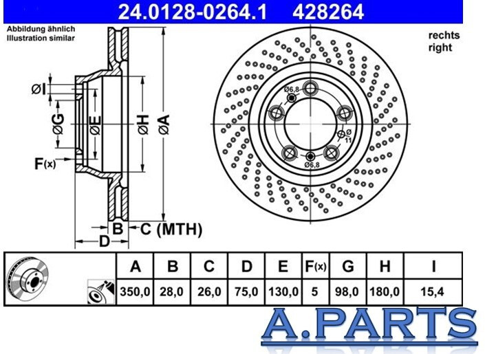 ATE 4x brake disc 350 mm drilled front rear Porsche 911 gallery