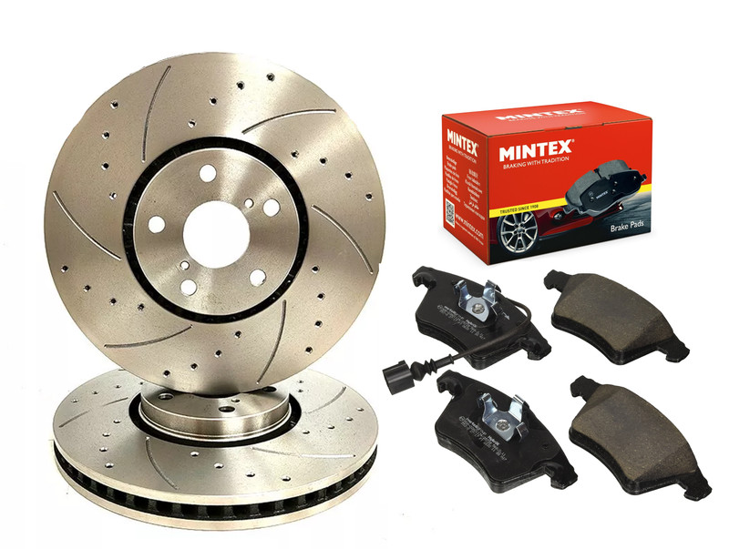 FOR VW TRANSPORTER 2.0 2.5 2003 – FRONT DRILLED & GROOVED BRAKE DISCS PADS 308MM