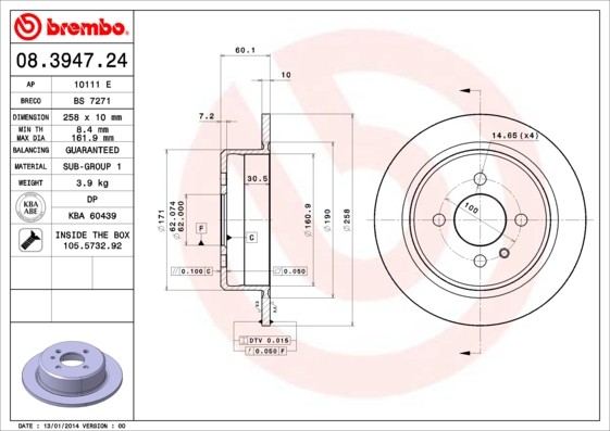 Brembo 08.3947.24 Brake Disc for BMW