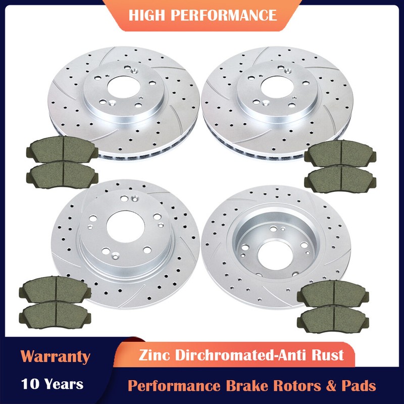 Front Rear Slotted Rotors Brake Pads Brakes Kits for 2011-2014 Honda Accord TSX