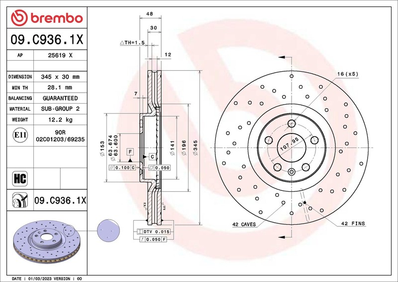 Brake Disc Single Vented fits VOLVO V60 Mk2 2.0D Front 2018 on 345mm New gallery