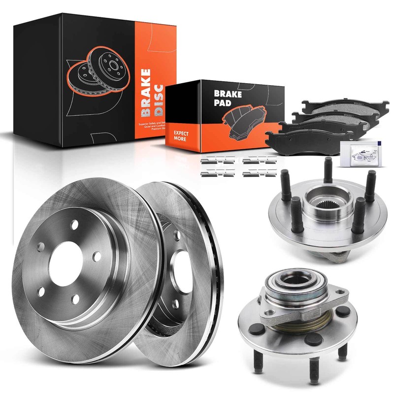 Front Rotor & Brake Pads + Wheel Hub & Bearing w/o ABS for Dodge Ram 1500 02-05