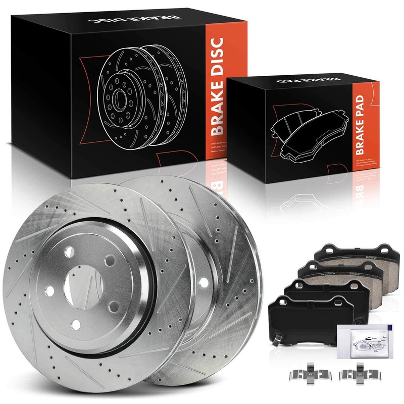 6Pcs Rear Drilled Brake Rotor & Ceramic Brake Pad for Jeep Grand Cherokee Dodge