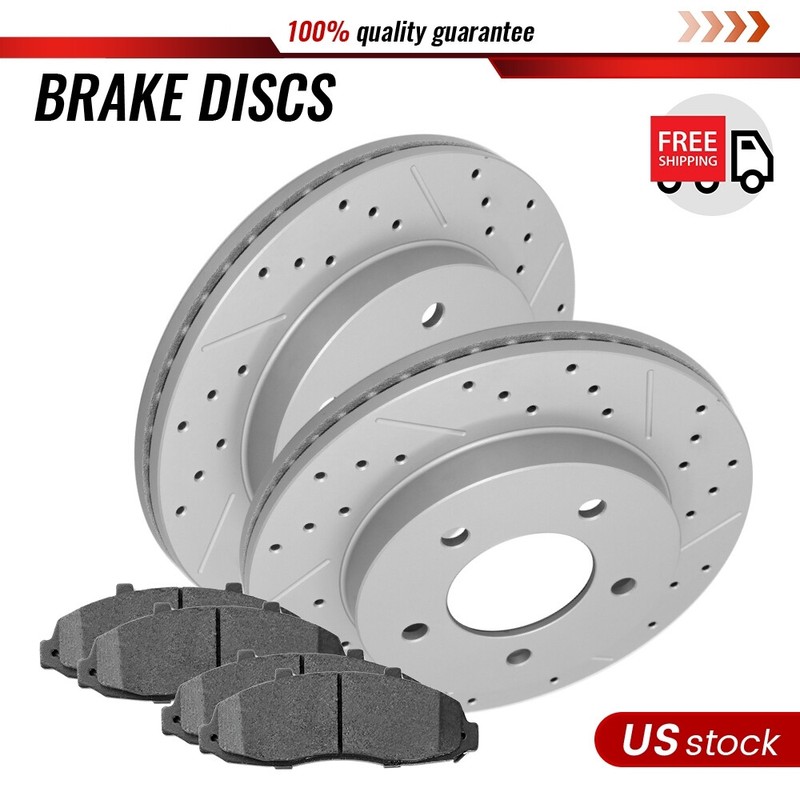 Front Drilled Slotted Brake Ceramic Pads and Rotors For Ford F-150 1997-2004 4WD