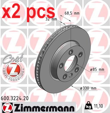 X2 PCS L&R SIDES FRONT BRAKE DISC 600.3224.20