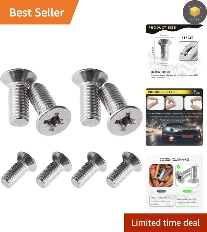 8PCS Polished Stainless Steel Brake Disc Screws – Easy Install for Car Owners