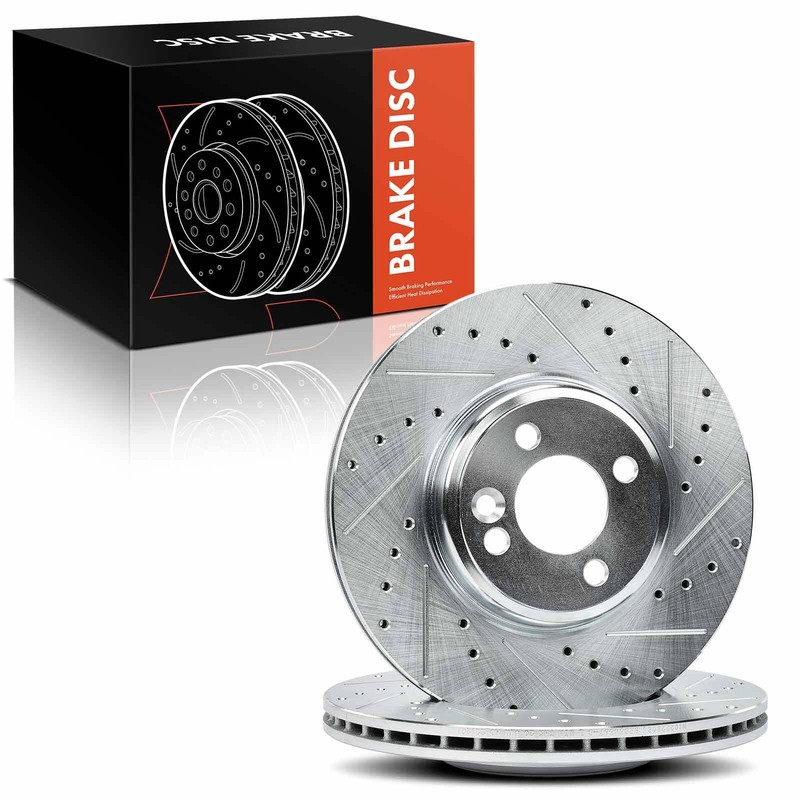 Front LH & RH Drilled & Slotted Brake Rotors for Mini Cooper 2007-2015 L4 1.6L gallery