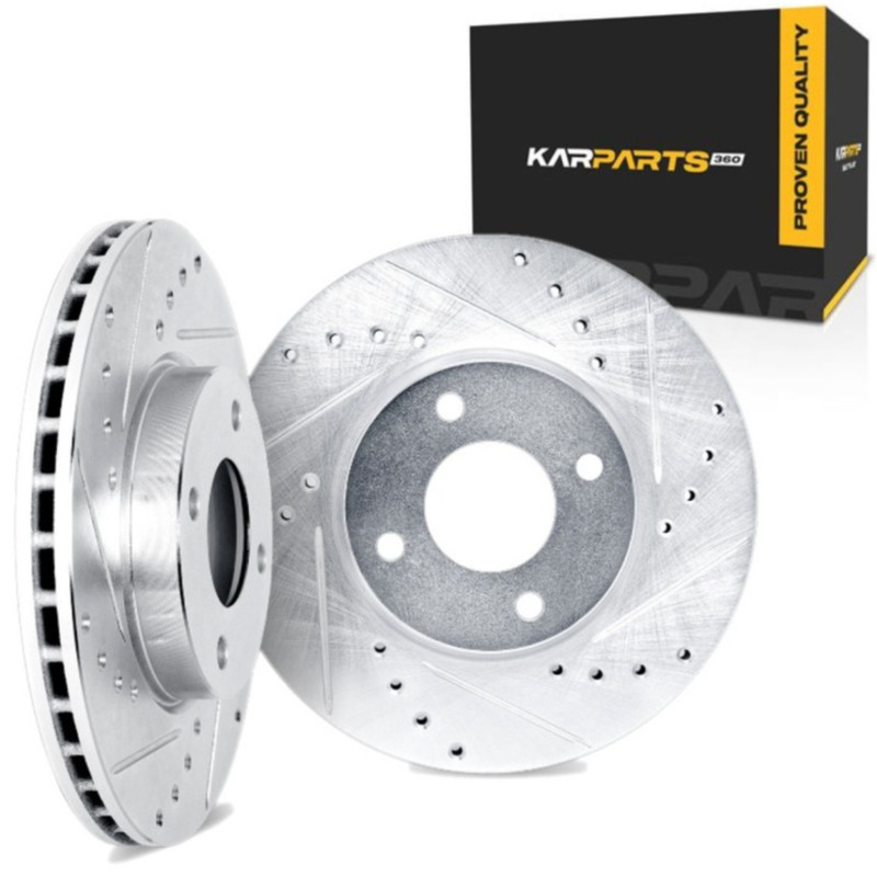 For Mini Cooper 2002-2008 Brake Rotor Set Front | Silver | Drilled and Slotted