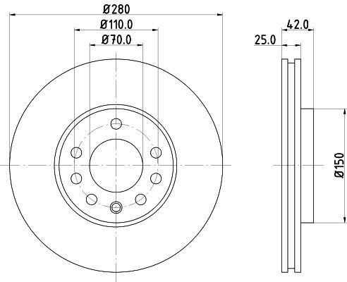 Hella Brake Disc Set Front 52431PRO 280mm x 25mm x 110mm For HOLDEN ASTRA OEM gallery