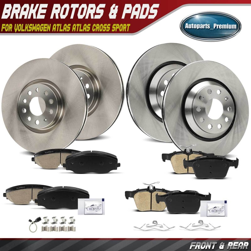 12x Front & Rear Disc Rotors & Brake Pads for Volkswagen Atlas Atlas Cross Sport