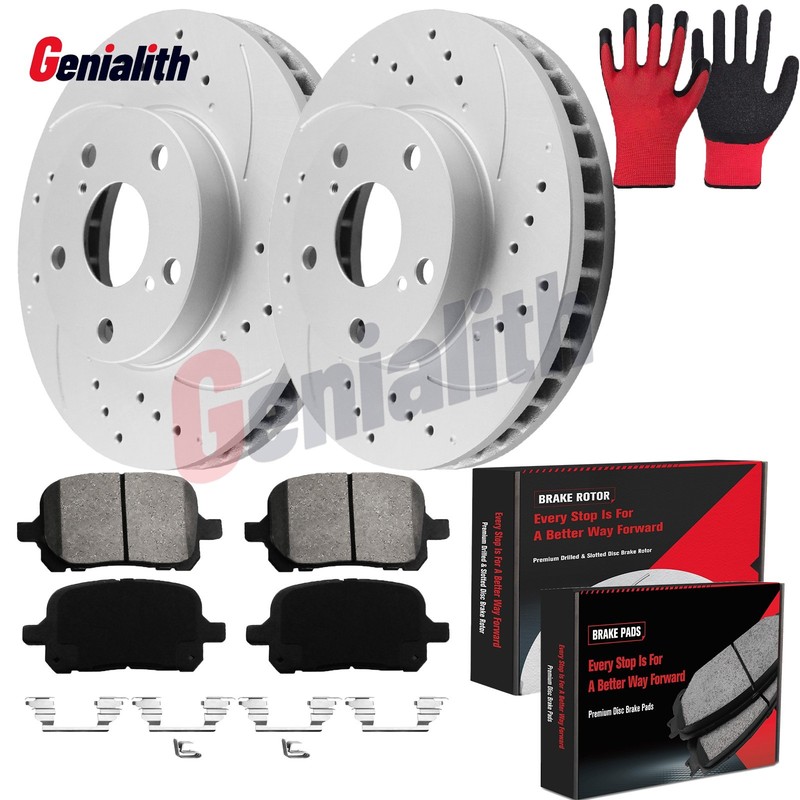 10.8in Front Drilled Disc Rotors Ceramic Brake Pads for 2000-2004 Toyota Avalon