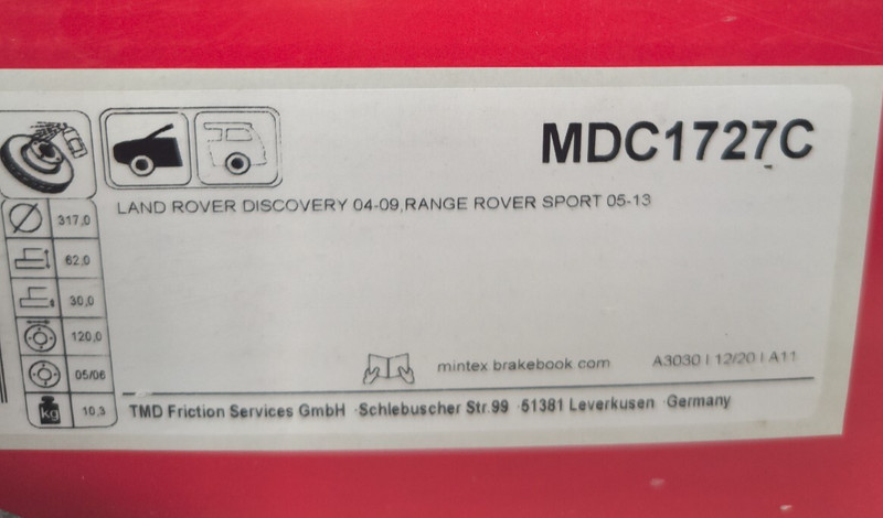 Land Rover Brake Discs Pair Front Vented MDC1727C Mintex Dia 317 mm & PADS gallery