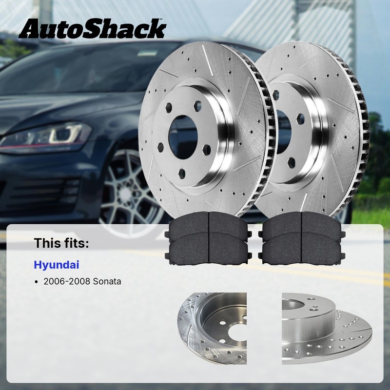 Front Rear Drilled Slotted Brake Rotors Premium Pads for Hyundai, Sonata 06-08 gallery