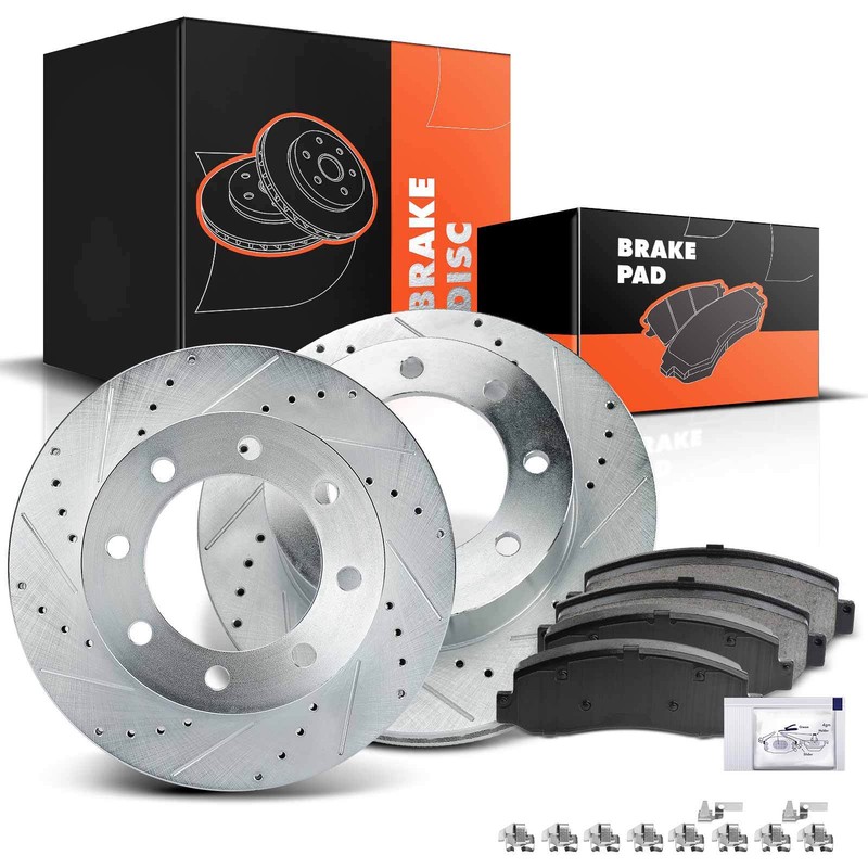 Front Drilled Rotors &Ceramic Brake Pads for Ford F-250 F-350 F-450 Super Duty