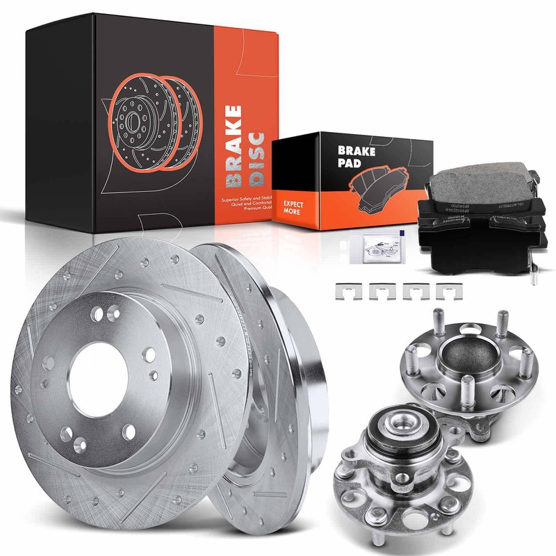 Drilled Rotor & Ceramic Pads + Wheel Hub for Honda Civic 06-11 Acura CSX Rear