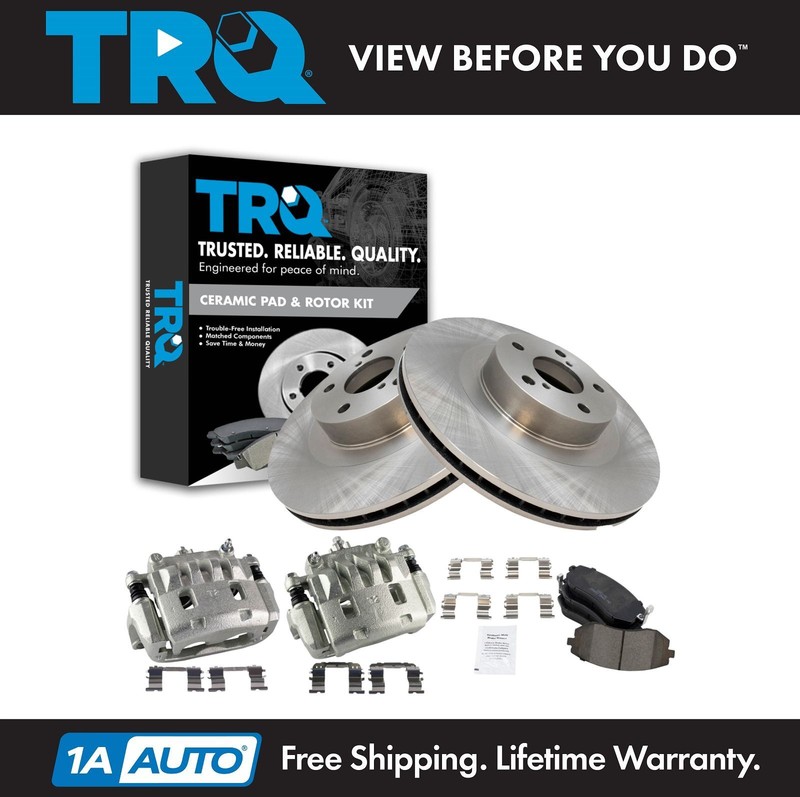 TRQ Front Brake Calipers Ceramic Pads Rotors For Forester Impreza Legacy Outback