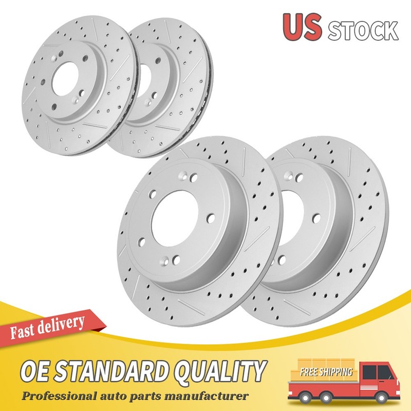 Front Rear Drilled Brake Rotors For Hyundai Elantra Kona Veloster Kia Forte Soul