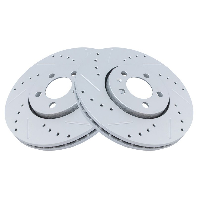 TRQ Performance Brake Rotor Drilled & Slotted G-Coated Front Pair for VW gallery