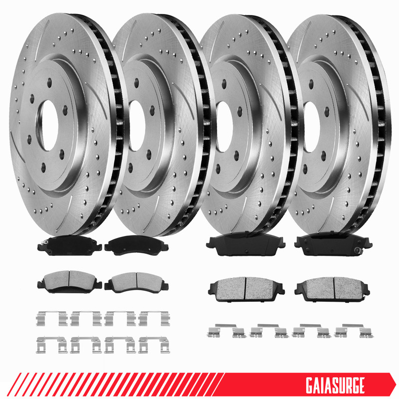 Front Rear Drilled Brake Rotors Pads for Chevy GMC Silverado Sierra 1500 Yukon