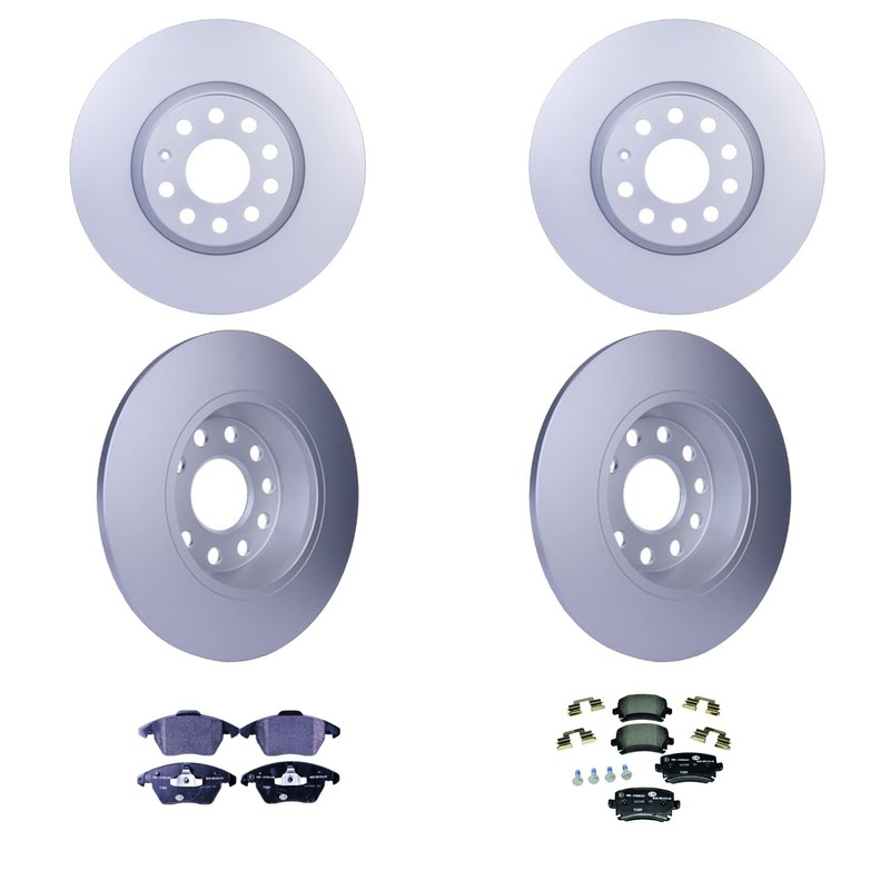 Hella Front Rear Rotors Low-Met Disc Brake Pad Kit For A3 A3 Quattro AWD FWD
